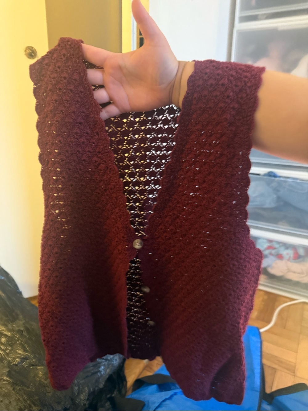 Women's Open-Knit Maroon Sweater Vest